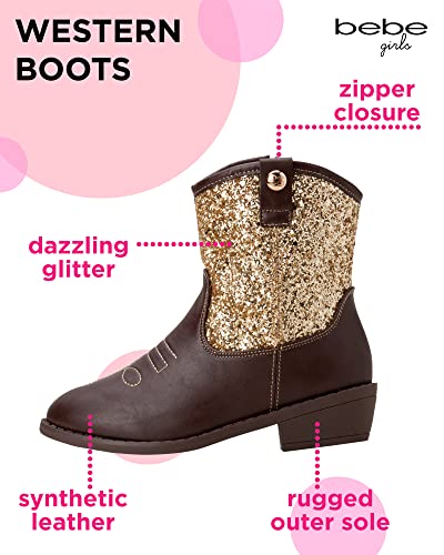 Bebe Girls' Boots - Western Cowboy Boots With Glitter (Toddler/Girl), Size 1 Little Kid, Brown/Gold Glitter #TOP1