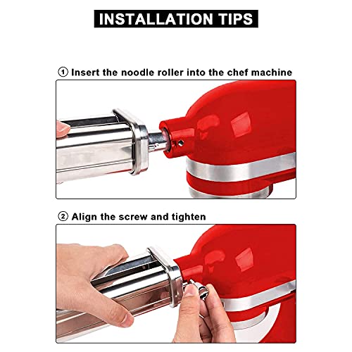 Tissting Adjustable Pasta Roller Cutter, Durable Stainless Steel Noodle Press Attachment for KitchenAid Mixer, 6.3mm Fettuccine Maker for Artisan Pasta - Image 9