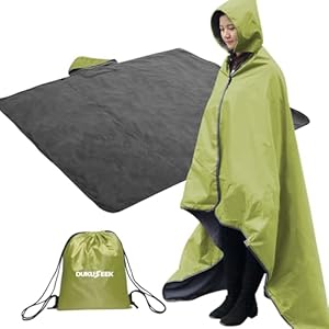 DUKUSEEK Waterproof Blanket Outdoor, Hooded Blanket Poncho – Large (79″x 59″), Portable, Windproof Fleece Blankets for Cold Weather Camping, Picnic, Sports, Boat, Dogs, Festivals, Car, Emergency…