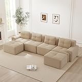 BLUON HOME Bigsofas XXL, 4 plazas Cómodo Asiento Bajo Acolchado Sofá Corduroy Cloud (Beige)