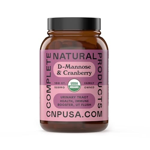Complete Natural Products Organic D-Mannose & Cranberry Capsules 520mg - 100 Count - Plant-Based UT Support - Vegan, Non-GMO, Kosher, Gluten-Free