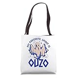 Ouzo Halloween saying drunken ghost pun spirit Greece Tote Bag