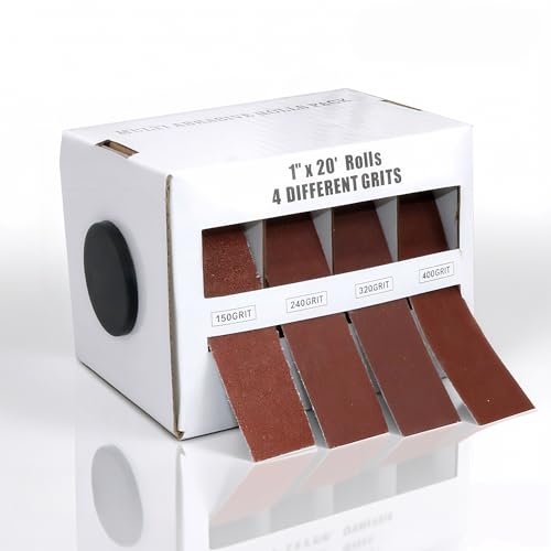 Sandpaper Roll Pack 1 pulgada× 20 pies,paquete surtido con dispensador - 150,240,320,400,Aluminum Oxide Abrasive Rolls for Metal,4 Roll Options