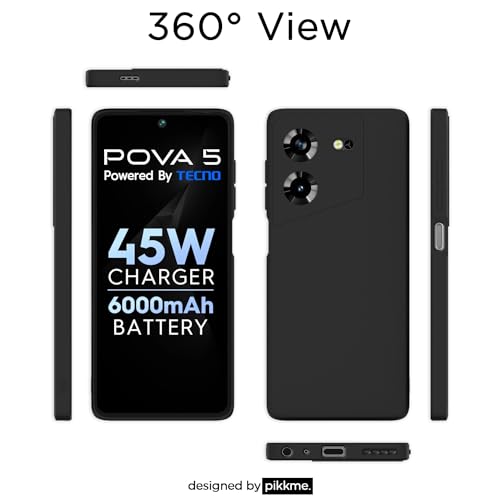 Image of Outlouders Back Cover for Techno Pova 5 / Techno Pova 5 Pro 5G | Camera Protection | Durable Soft Matte Silicone Bumper Case (Black)