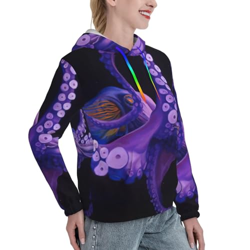 Sweat à capuche pieuvre violet au design imprimé unique avec poche