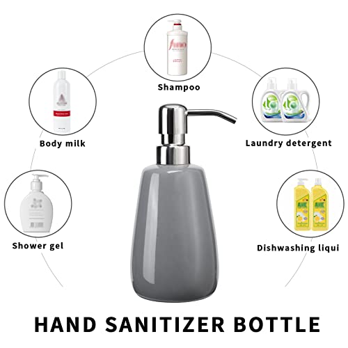 Hand Soap Dispenser Ceramics Bottles With Stainless Steel Pump Bathroom Empty Shampoo Bottles 10Oz/300Ml 2.76 Inches Tall And 1.18 Inches Wide #TOP4
