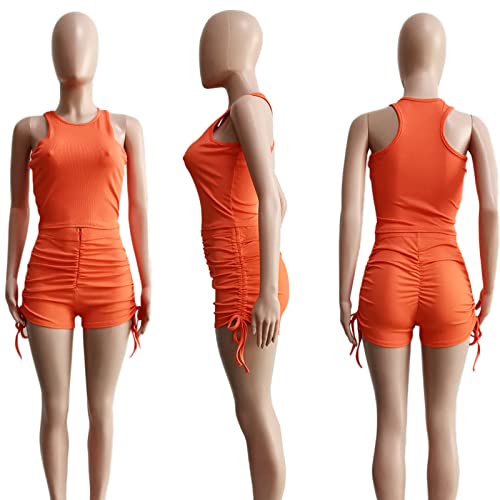 Privimix Workout Sets For Women 2 Piece Outfits Summer Ribbed Tank Crop Top Drawstring Ruched Shorts Tracksuits Sets #TOP3