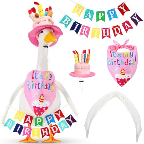 Abbylike 4 Pcs Birthday Porch Goose Outfit for 23",Pink,Bib Style