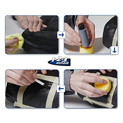 1-2-3 REPAIR® Lederfarbe schwarz - Professionelles Leder Reparatur Set schwarz - Effektive Lederpflege für Sofa & Couch - Flüssigleder schwarz - Einfach & mühelos Leder Risse reparieren & färben