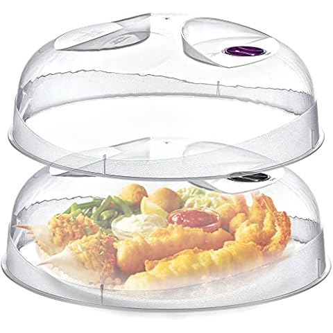 ZENQA 2 Pack Microwave Cover for Food Lid with Steam Vent | 24 cm Transparent BPA Free Food Dome Plate Dish Cover for Reheating | Food Cover Anti Splatter Splash Guard (24 cm - 2 Pack) Cover