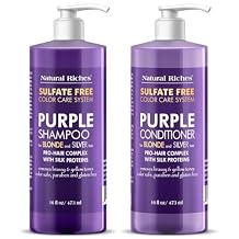 Natural Riches Purple Shampoo and Conditioner Set for Blonde, Silver & Gray Hair Sulfate-Free, Color-Safe, Removes Brassy & Yellow Tones for Natural, Highlighted, and Bleached Hair 16x2 fl oz
