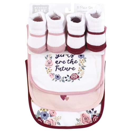 Image of Hudson Baby Infant Girl Cotton Bib and Sock Set, Girls World, One Size