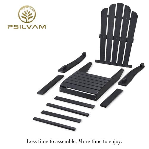 Image of Psilvam Classic Adirondack Chair, Standard-Sized Poly Lumber Fire Pit Chair, 350Lbs Support Weather Resistant Patio Chairs for Garden, Party, Beach(Black)