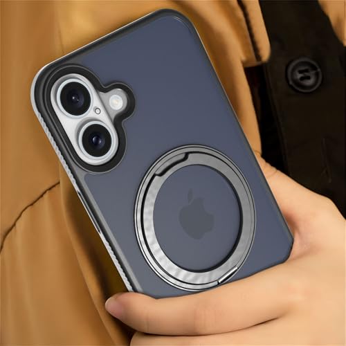Image of eller sante Astros Magpro Back Cover Case for iPhone 16 Plus with Magnetic Alloy Ring Metal Kickstand Camera Protector TPU Shockproof 10ft Drop Protection Compatible with Mag-Safe- Black