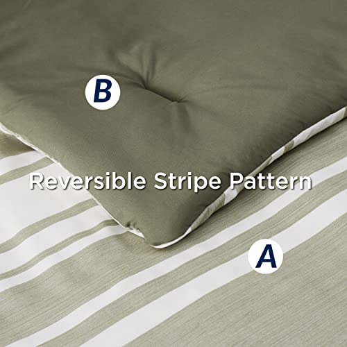 Image of Bedsure Queen Comforter Set 7 Pieces, Olive Green Striped Bedding Set for All Seasons, Reversible, Cationic Dyeing Bed in a Bag with Comforter, Sheets, Pillowcases & Shams