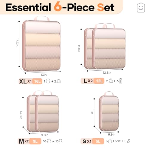 Veken 6/9/11 Set Compression Packing Cubes Garment Bags for Travel Essentials,Compressible Expandable Luggage Organizer Bags for Clothing,Space Saver Bags with Over 1000 pcs of Mesh Holes(Beige) by Veken - Used condition - US$22.80