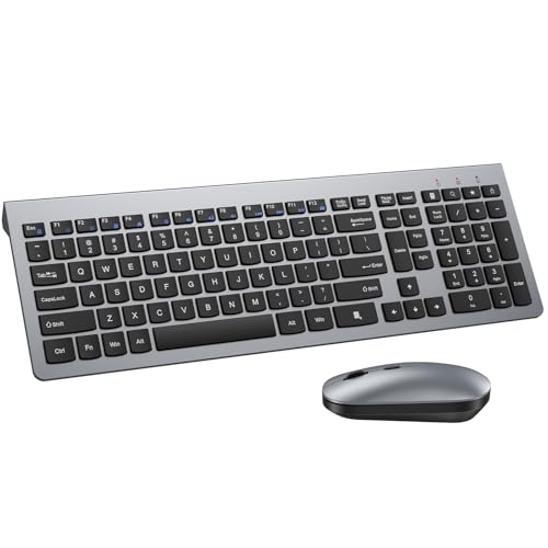 Wireless Keyboard and Mouse Combo,Ultra Slim Design Full Size Keyboard and 3 DPI Adjustable Optical Mouse,Sleep Mode,2.4G Lag-Free Cordless Keyboard Mice Set for Computer,Laptop,PC,Mac,Windows