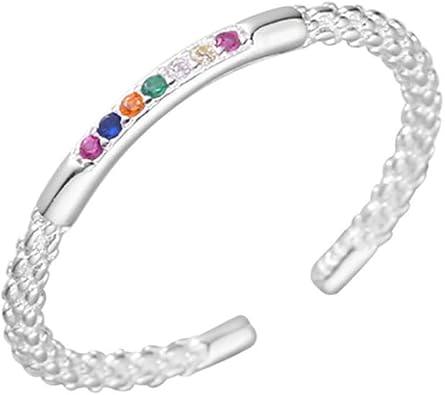 Amkaka Minimalist Stackable Thin Open Rings 925 Sterling Silver Simple Hypoallergenic CZ Adjustable Ring Eternity Bands for Women