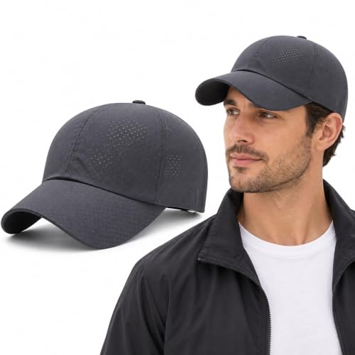 Image of Men's Baseball Cap, Dark Grey Quick-Dry Running Cap, Adjustable 56-60 cm