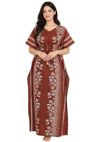 Image of Bahumaan Pure Cotton Kaftan Nighty for Women | Kaftan Maxi for Women | Kaftan Night Gowns for Women | Cotton Nighty for Women Stylish |