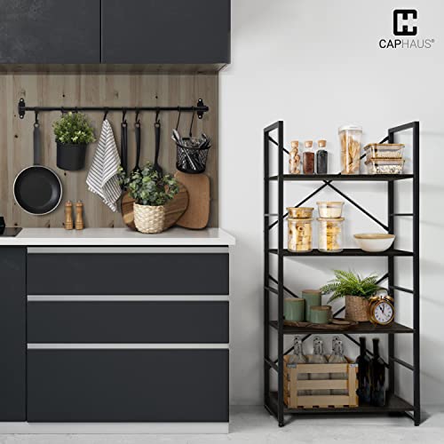 Image of CAPHAUS 4 Tier Bookshelf, 24 Inch Width Free Standing Shelf, Bookcase Shelf Storage Organizer, Industrial Book Shelves for Home Office, Living Room, Kitchen, Black Vintage Shelves & Metal Frame