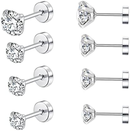 8 Paires Boucles D'Oreilles Acier Inoxydable Adramata - Dos Plat, Or 18k (Cartilage, Tragus)