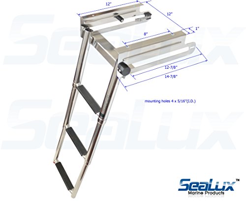 SeaLux Stainless Steel Pop-N-Lock Boarding 3-Step Undermount Sliding Marine Boat Telescoping Swim Ladder