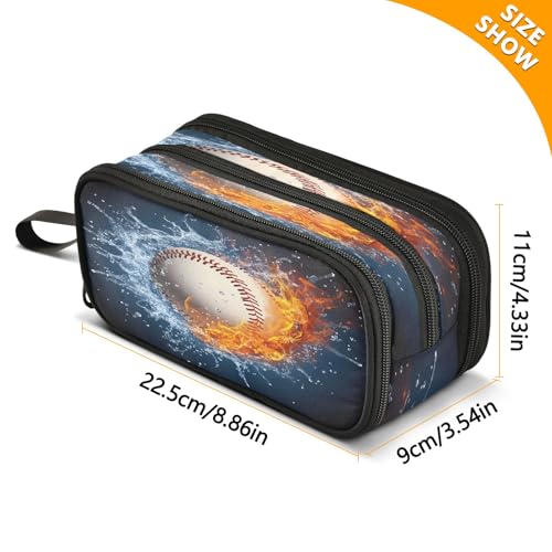 Image of Baseball Water Fire Pencil Case 3 Compartment Pen Bag Pouch Holder Box School Portable Stationery Storage Bag for Girls Boys