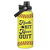 SANDJEST Softball Water Bottle 32oz Stainless Steel Insulated Bottles for Men Women Sports Lovers Fan Players Coach - Softball Gifts for Birthday Christmas