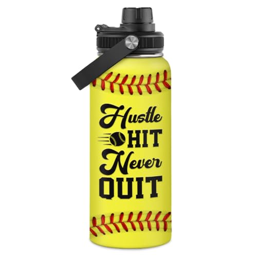 Image of SANDJEST Softball Water Bottle 32oz Stainless Steel Insulated Bottles for Men Women Sports Lovers Fan Players Coach - Softball Gifts for Birthday Christmas