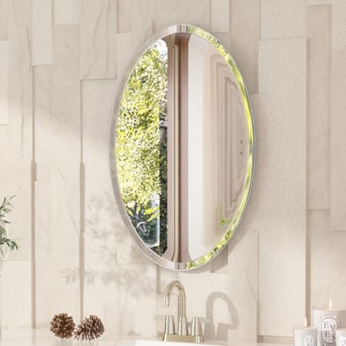 VocalStar Frameless Oval Mirror, 20" x 28" Bathroom Wall Mirror with Beveled Edge, Modern Decorative Vanity Mirrored for Living Room, Entryway, Bedroom | 1/4-Inch Shatterproof Glass