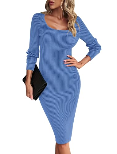 Odizli Strickkleid Damen Winter Herbst Elegant Langarm Geripptes Midi Pulloverkleid mit Schlitz Bodycon Kleid Etuikleid Midikleid Hochzeit...