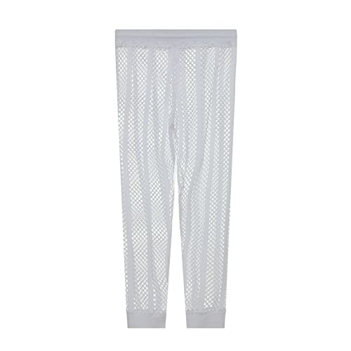 Calças masculinas casuais de verão com dedos respiráveis pijama cinto largo aberto malha listrada se