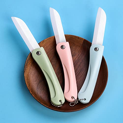 Gajing Ceramic Folding Knife Set 3-Piece Fruit Paring Knife Lightweight 0.83 Ounce With 3 Inches Blade For Travel,Picnic,Camping Carried By Women,Girls #TOP3