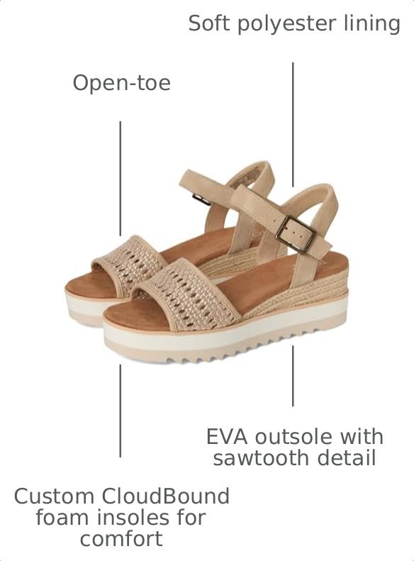 Image of TOMS Women's Diana Wedge Heel Sandal, Leather Upper, Rope-Wrapped Midsole, Adjustable Strap, Buckle, OrthoLite Insole