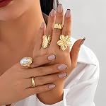 12 PCS Chunky Gold Rings for Women Non Tarnish Statement Flower Ring, 14K Gold Plated Stackable Open Stacking Rings, Big Knuckle Trendy Ring Set Jewelry Gift