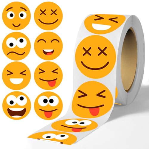 Eideos 500Pcs Smiley Face Sticker Reward Stickers Rolls