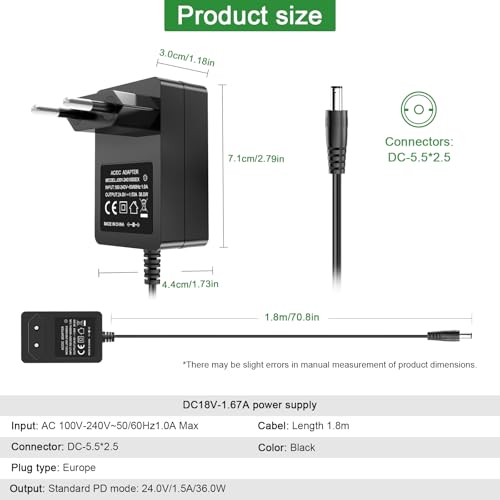 Gonine Zasilacz sieciowy 24 V, 1,5 A, 100~240 V, DC 24 V, 1,5 A, 24 VDC, 1500 mA, 1000 mA, 800 mA, 600 mA, 400 mA, 200 mA, adapter do taśm LED, kamer monitoringowych