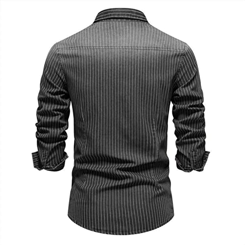 DGHM-JLMY Men's Washed Old Striped Denim Shirts Regular-Fit Long-Sleeve Denim Shirt Casual Denim Button Down Shirt3