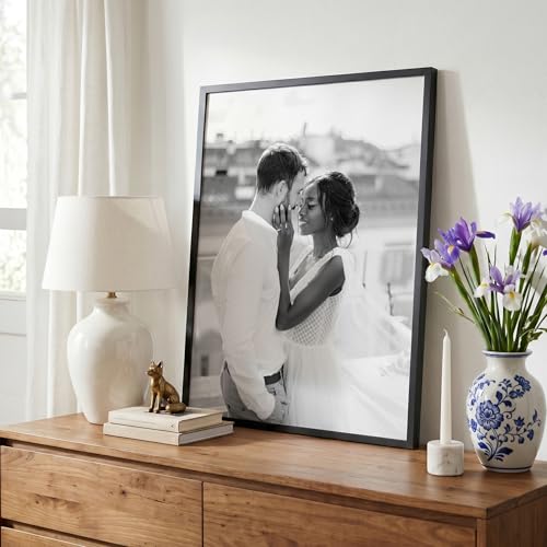 Image of Americanflat 18x24 Poster Frame with Polished Plexiglass - Streamline Collection - Thin Border Picture Frame for Wall Display - Hanging Hardware Included - Black