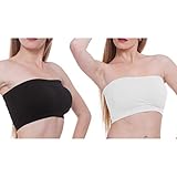 Women's Plus Size Padded Bandeau Strapless Bras Stretch Seamless Tube Top Bra by HOVEOX (X-Large, 2PACK/Lot (Black + white))