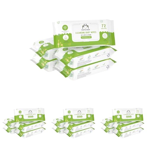 Image of Amazon Brand - Mama Bear Cleansing Baby Wipes With Lid | 360 Wipes | 72 Wipes x 20 Packs | Dermatologically Tested | With Aloe Vera & Vitamin E | Alcohol-free | Paraben-free | Water-Based Formulation