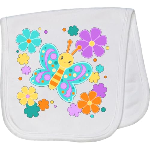 inktastic Cute Butterfly and Flowers Baby Burp Cloth White 45f17