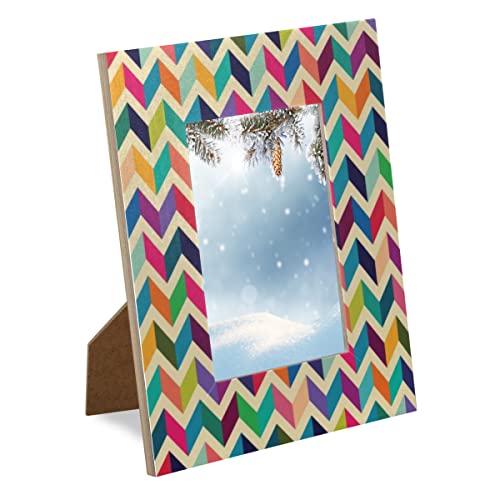 Geometric Pattern Colorful 4X6 Picture Frame For Table Top Display And Wall Mounting, Multicolored 4X6 Wooden Photo Frames For Home Wedding Office Decor #TOP3