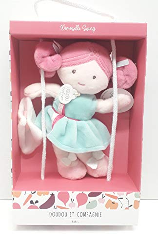 Jolijou - Poupée Chiffon avec Balançoire - Doudou Poupée Chloé - 21 cm - Bleu - Jolie Boîte Cadeau - Doudou Swing - DC3678 Cover