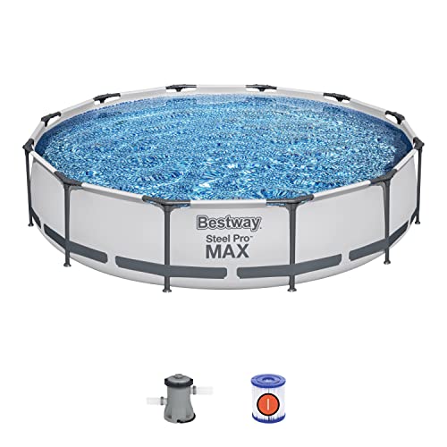 Bestway Steel Pro Max 12 Foot X 30 Inch Round Metal Frame Above Ground Outdoor Backyard Swimming Pool Set With 330 Gph Filter Pump #TOP3