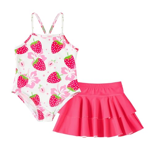 Image of DREAM BUS Toddler Girls One Piece Criss-Cross Straps Swimsuits with Tiered Ruffle Skirt Girls Bathing Suit Summer Swimwear
