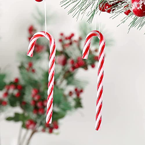 DAHI 16pcs Christmas Candy Cane Ornament Plastic Christmas Tree Hanging Ornament Twisted Red White Crutch Candy Canes for Xmas Home Christmastree Decoration（Red and White 16pcs