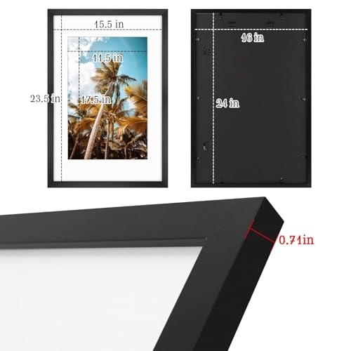 Image of Frametory, 16x24 Picture Frame with Mat for 12x18 Picture - High Definition Glass Wide Molding - Preinstalled Wall Mounting Hardware (Black, 1 Pack)