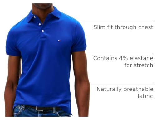 Image of Tommy Hilfiger Men's Short Sleeve Polo Shirts in Slim Fit with Stretch and Organic Pique Cotton